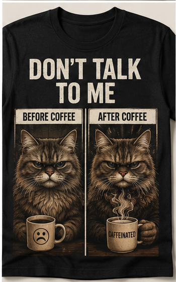 Don't Talk To Me — Before & After Coffee Cat T-Shirt