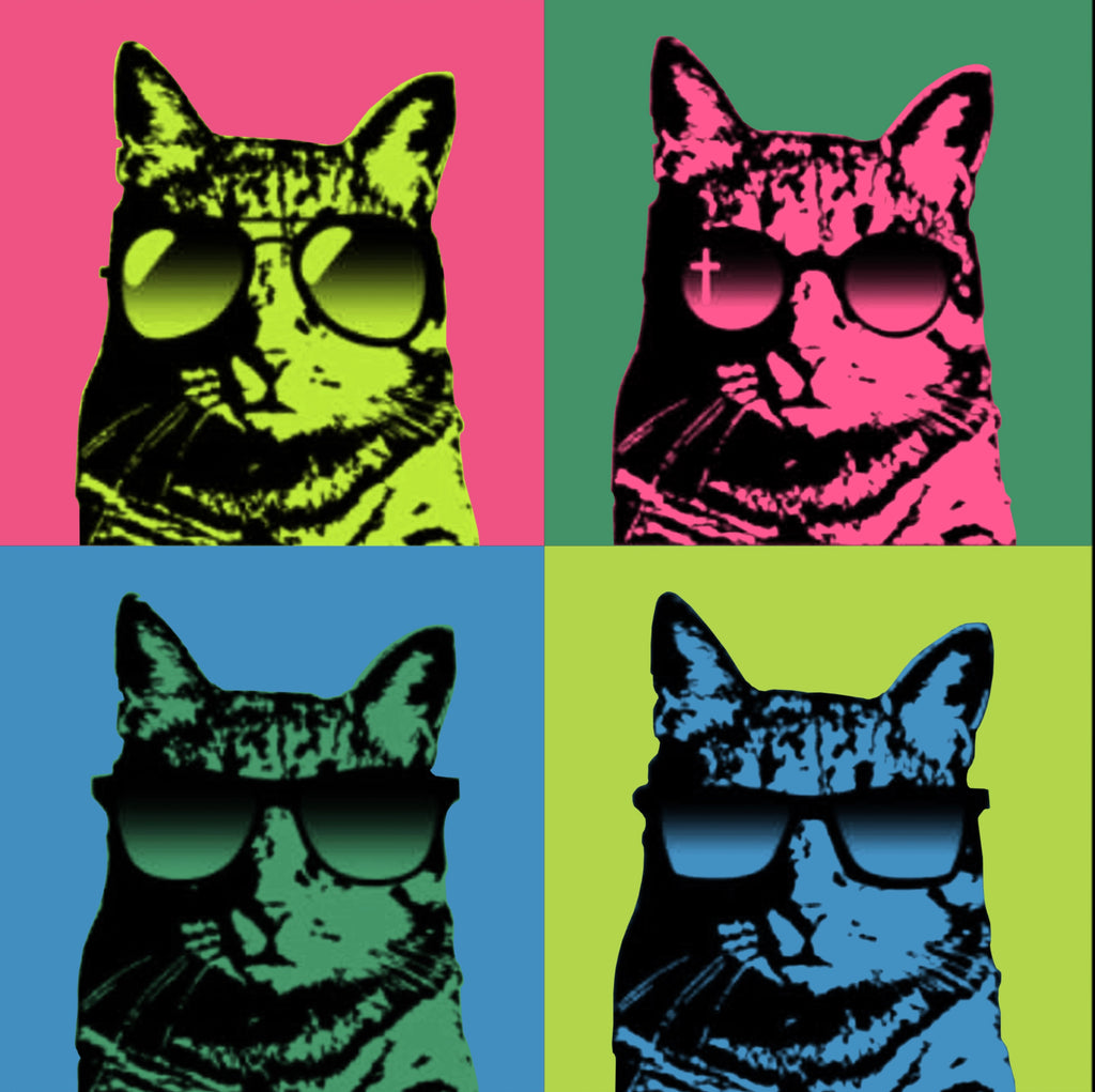Pop Art Cool Kats T-Shirt - Black