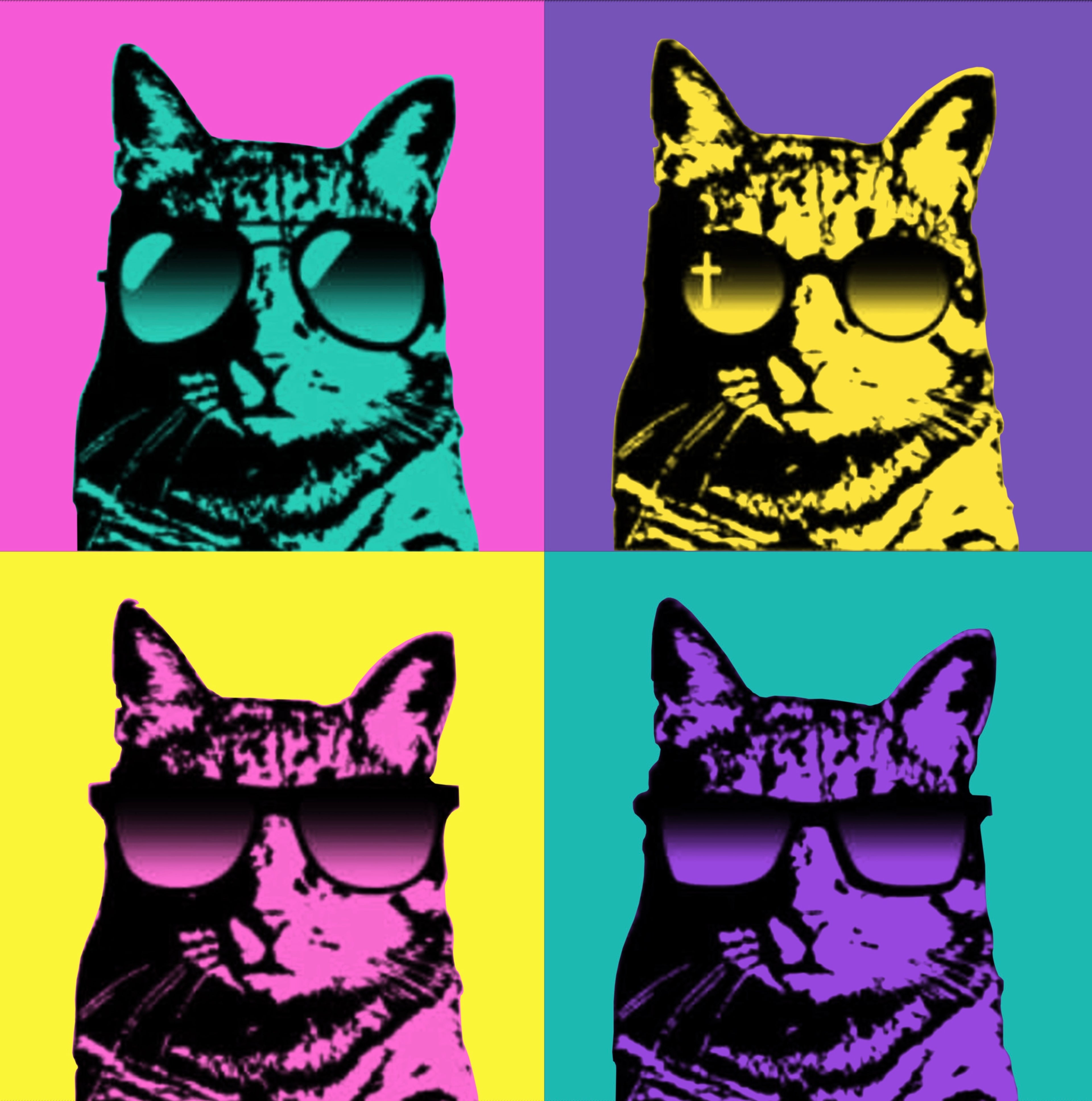 Pop Art Cool Kats Hoodie - Black