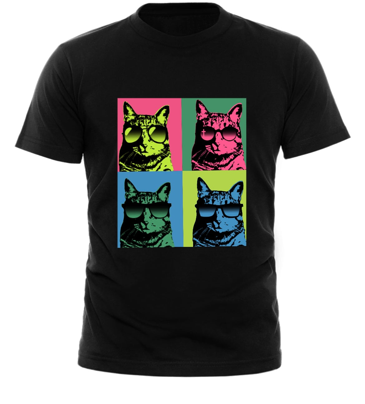 Pop Art Cool Kats T-Shirt - Black