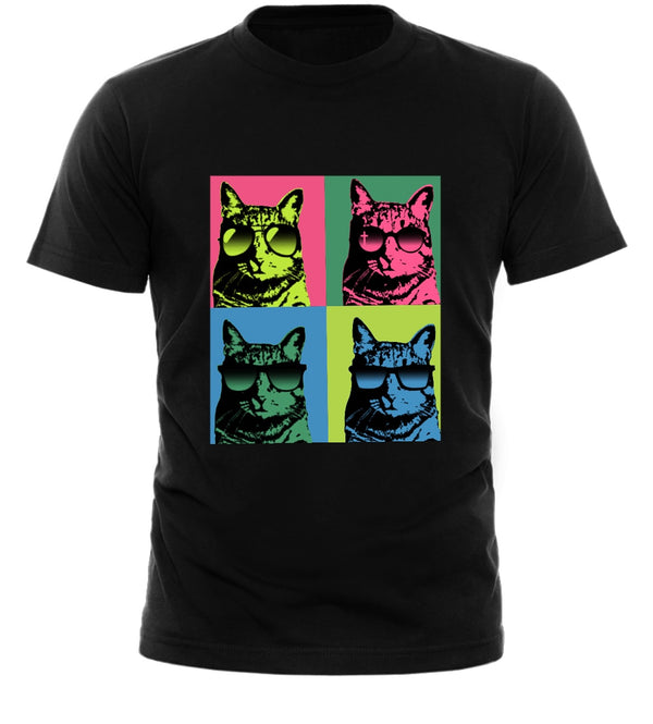 Pop Art Cool Kats T-Shirt - Black