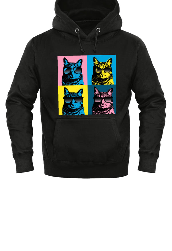 Pop Art Cool Kats Hoodie - Black